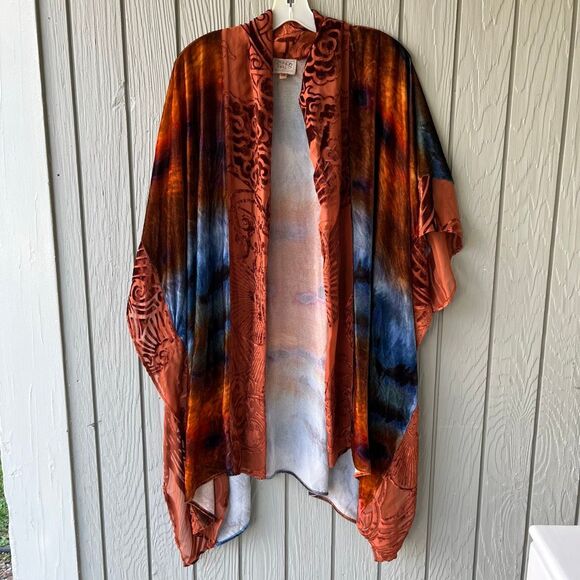 Zonda Nellis Velvet Burnout Shawl Kimono Jacket Silk Blend One Size - Picture 1 of 8